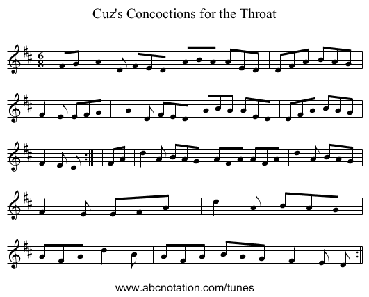 Cuz's Concoctions for the Throat - staff notation
