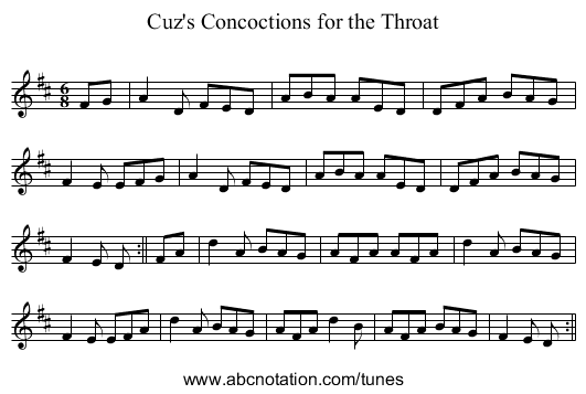 Cuz's Concoctions for the Throat - staff notation