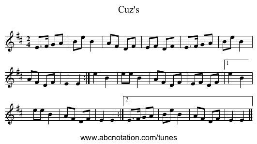 Cuz's - staff notation