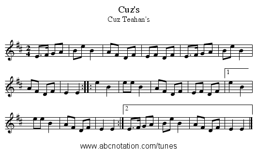 Cuz's - staff notation