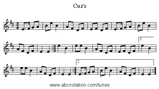 Cuz's - staff notation