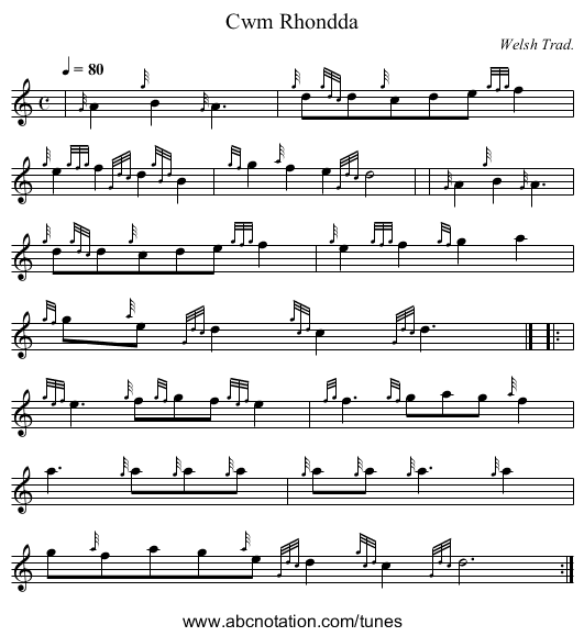 Cwm Rhondda - staff notation