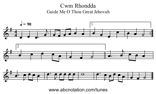 Cwm Rhondda - staff notation