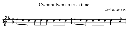 Cwmmillwm an irish tune - staff notation