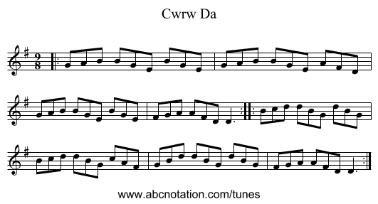 Cwrw Da - staff notation