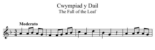 Cwympiad y Dail - staff notation