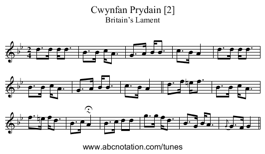 Cwynfan Prydain [2] - staff notation