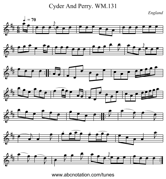 Cyder And Perry. WM.131 - staff notation