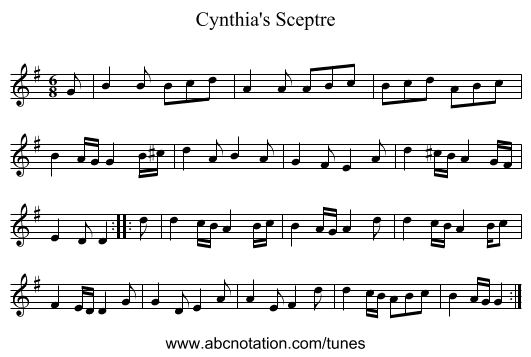 Cynthia's Sceptre - staff notation