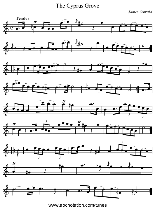Cyprus Grove, The - staff notation