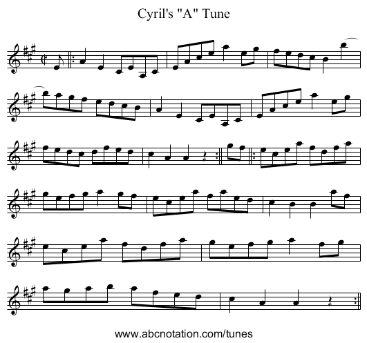 Cyril's A Tune - staff notation