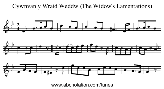 Cywnvan y Wraid Weddw (The Widow's Lamentations) - staff notation