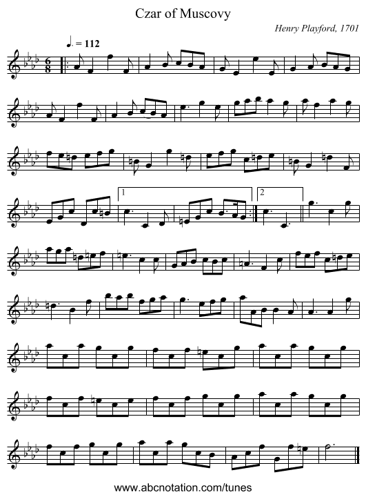 Czar of Muscovy - staff notation