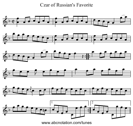 Czar of Russian's Favorite - staff notation