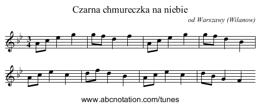 Czarna chmureczka na niebie - staff notation