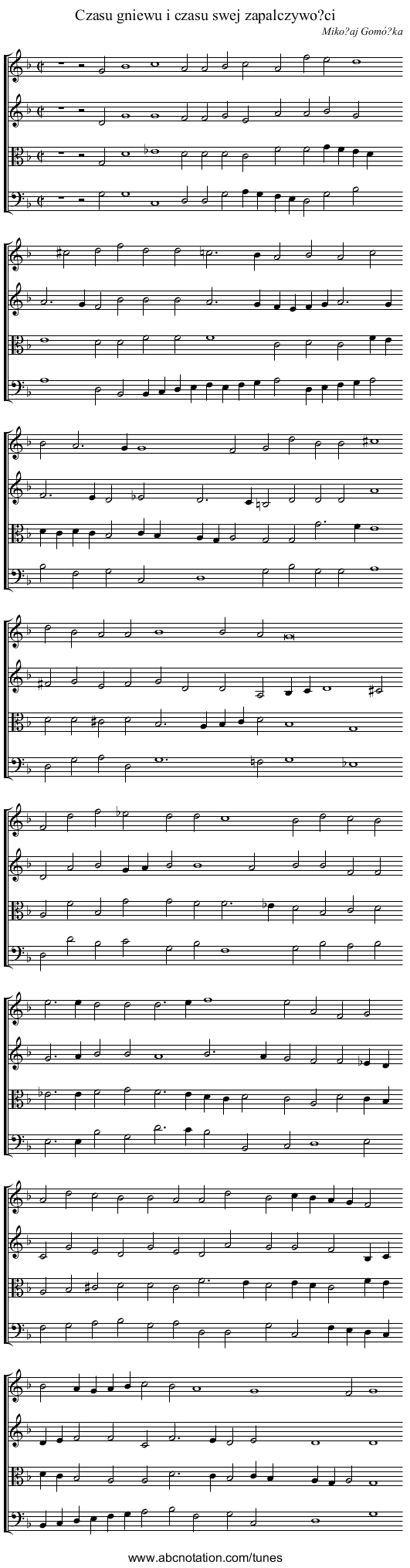 Czasu gniewu i czasu swej zapalczywo?ci - staff notation