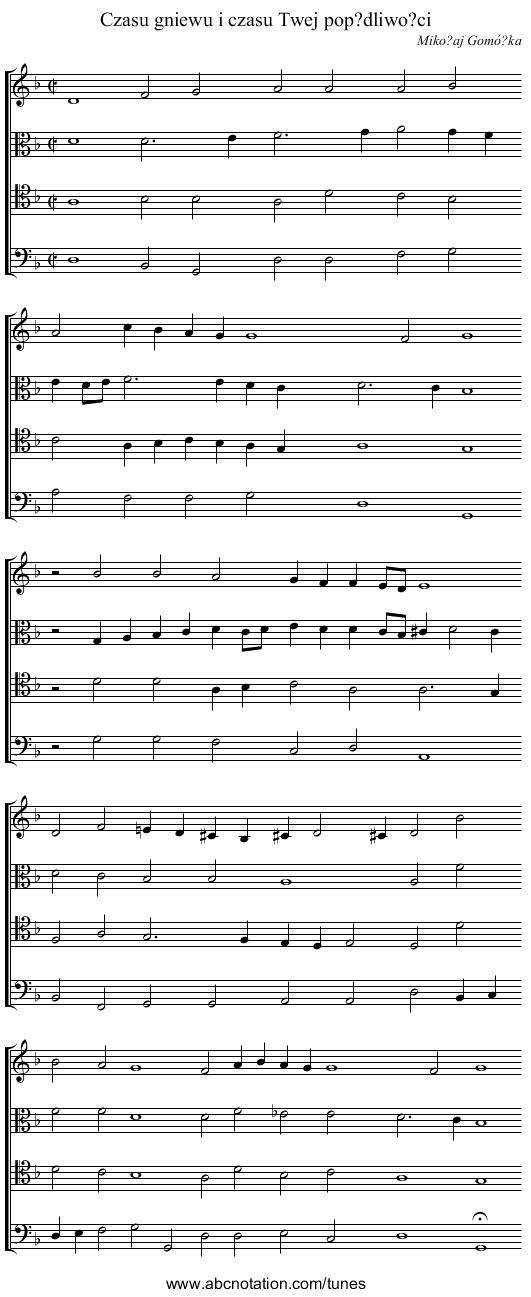 Czasu gniewu i czasu Twej pop?dliwo?ci - staff notation