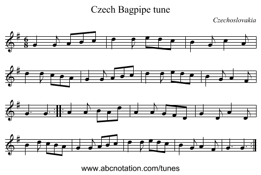 Czech Bagpipe tune - staff notation