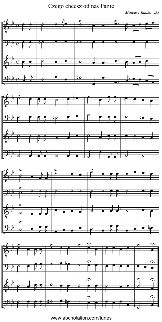 Czego chcesz od nas Panie - staff notation