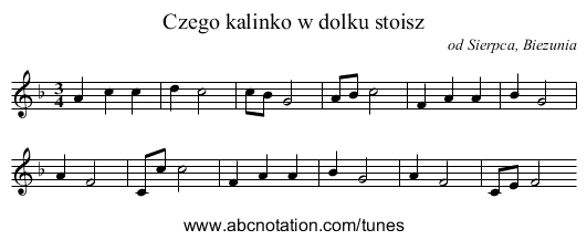 Czego kalinko w dolku stoisz - staff notation