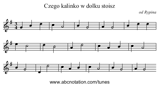 Czego kalinko w dolku stoisz - staff notation