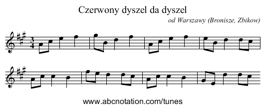 Czerwony dyszel da dyszel - staff notation