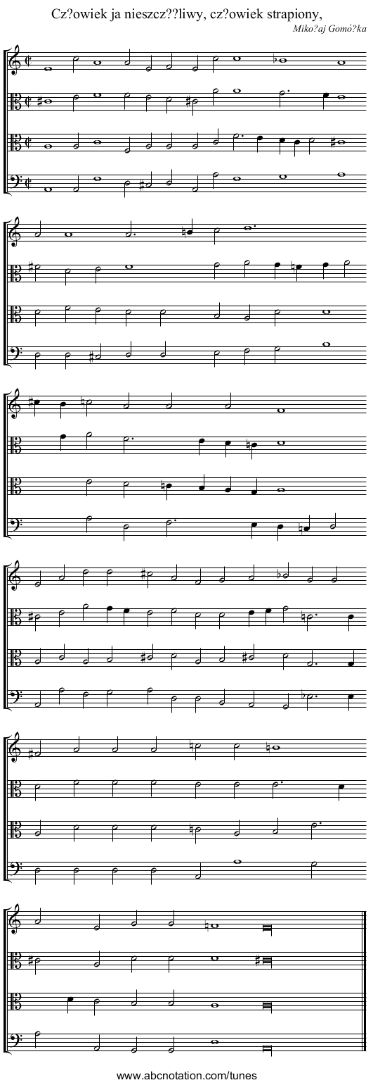 Cz?owiek ja nieszcz??liwy, cz?owiek strapiony, - staff notation