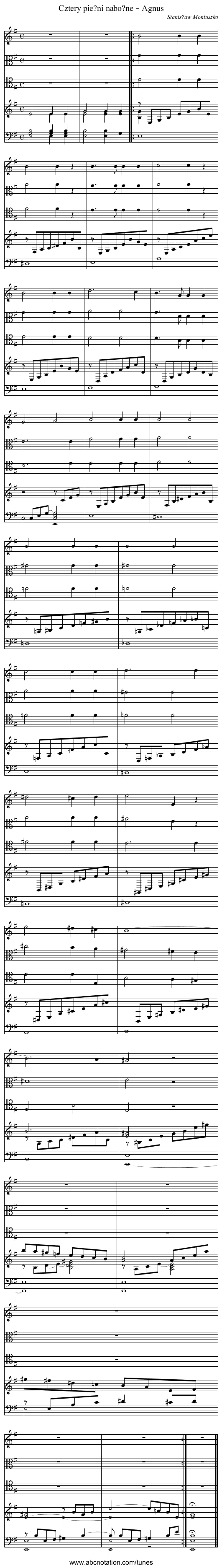Cztery pie?ni nabo?ne – Agnus - staff notation
