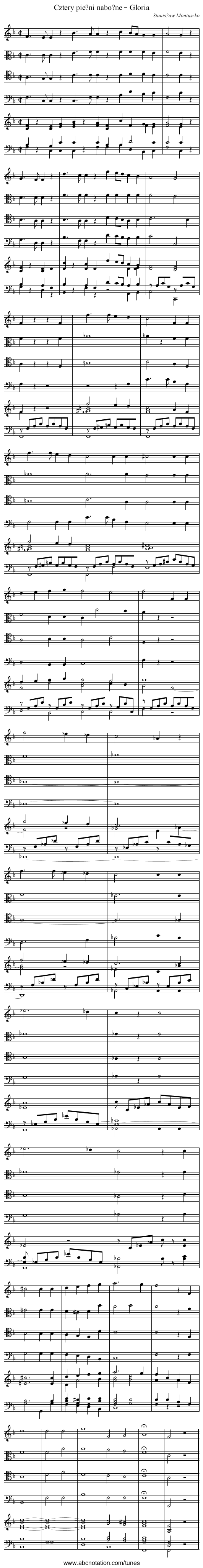 Cztery pie?ni nabo?ne – Gloria - staff notation