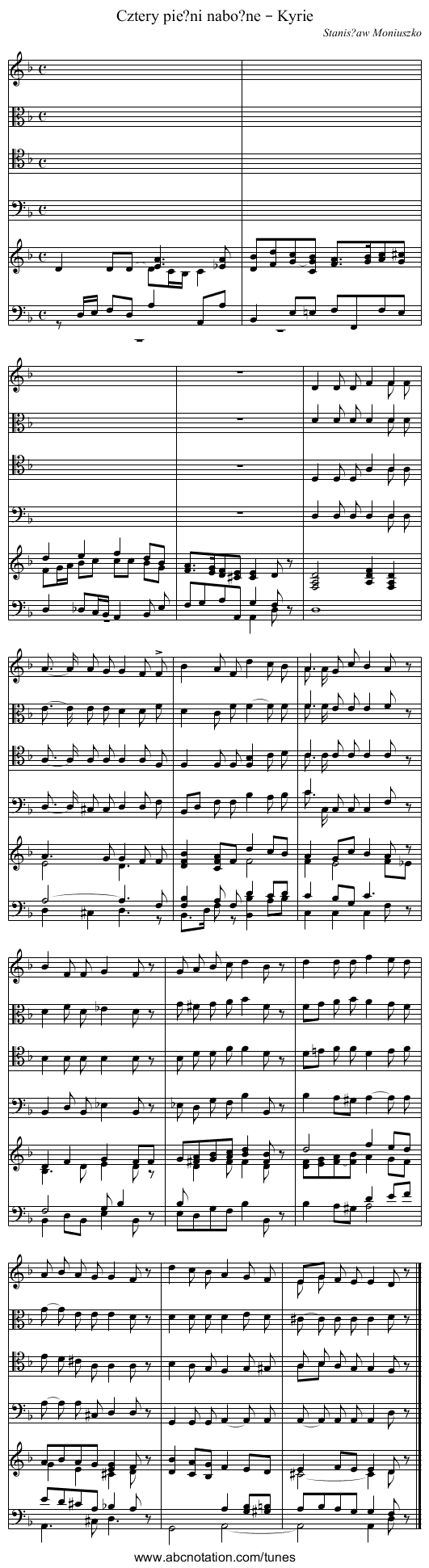 Cztery pie?ni nabo?ne – Kyrie - staff notation
