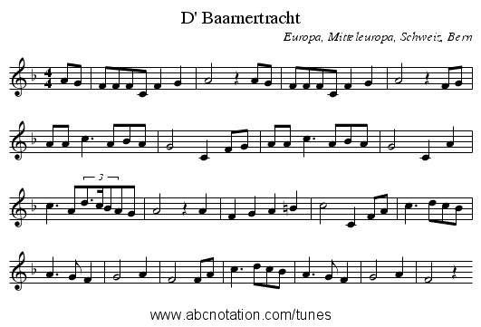 D' Baarnertracht - staff notation