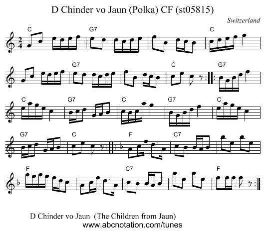 D Chinder vo Jaun (Polka) CF (st05815) - staff notation