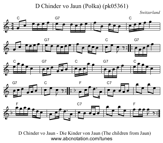 D Chinder vo Jaun (Polka) (pk05361) - staff notation