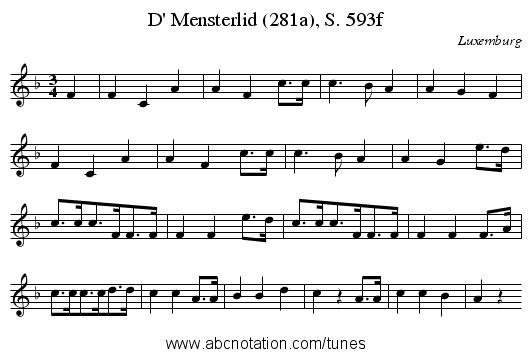 D' Mensterlid (281a), S. 593f - staff notation