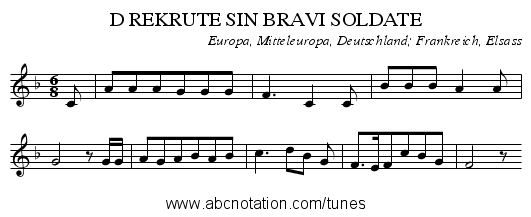 D REKRUTE SIN BRAVI SOLDATE - staff notation