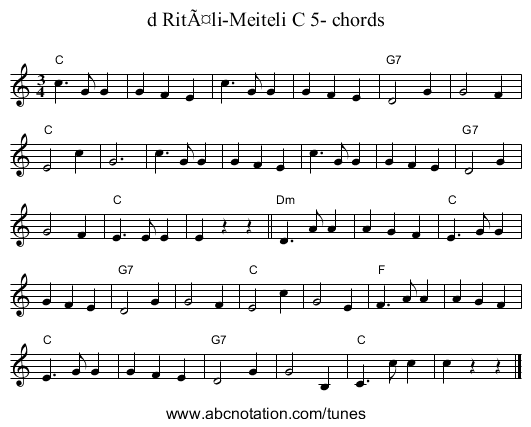 d RitÃ¤li-Meiteli C 5- chords - staff notation