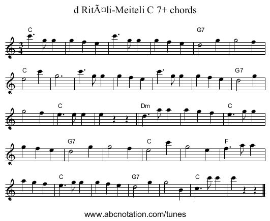 d RitÃ¤li-Meiteli C 7+ chords - staff notation