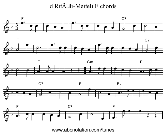 d Ritäli-Meiteli F chords - staff notation