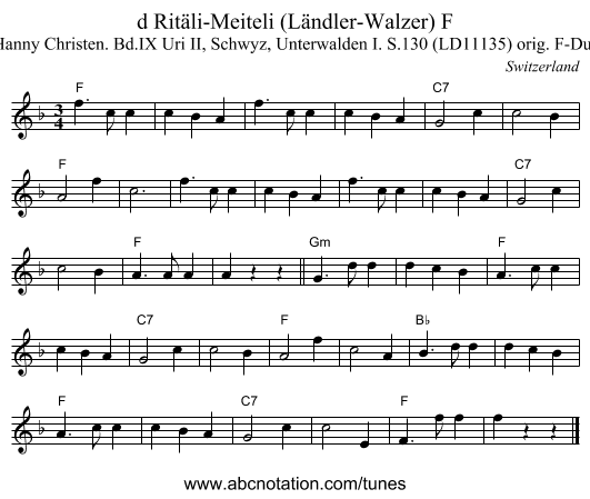 d Rit&auml;li-Meiteli (L&auml;ndler-Walzer) F - staff notation
