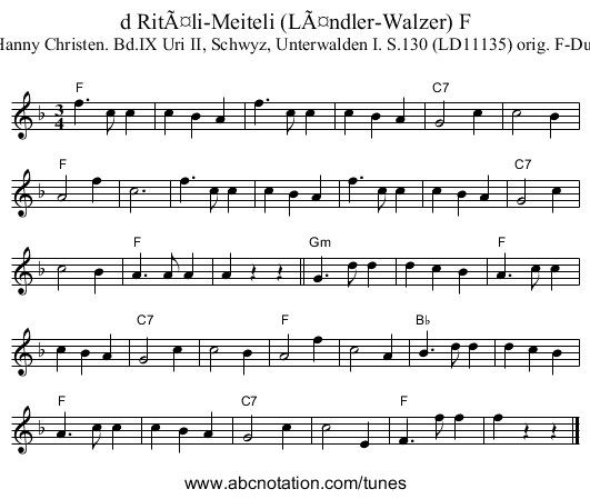 d RitÃ¤li-Meiteli (LÃ¤ndler-Walzer) F - staff notation