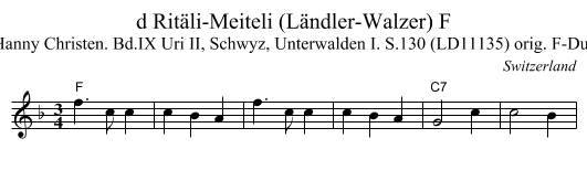 d Rit&auml;li-Meiteli (L&auml;ndler-Walzer) F - staff notation