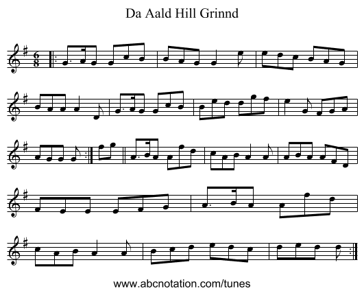 Da Aald Hill Grinnd - staff notation