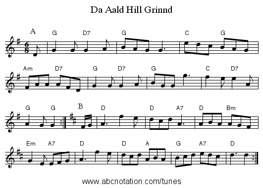 Da Aald Hill Grinnd - staff notation