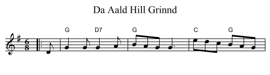 Da Aald Hill Grinnd - staff notation