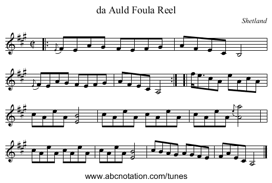 da Auld Foula Reel - staff notation