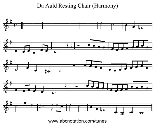 Da Auld Resting Chair (Harmony) - staff notation
