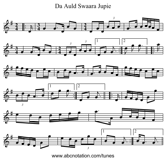 Da Auld Swaara Jupie - staff notation