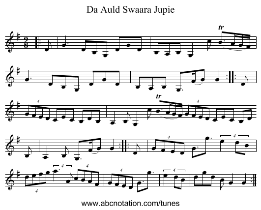 Da Auld Swaara Jupie - staff notation