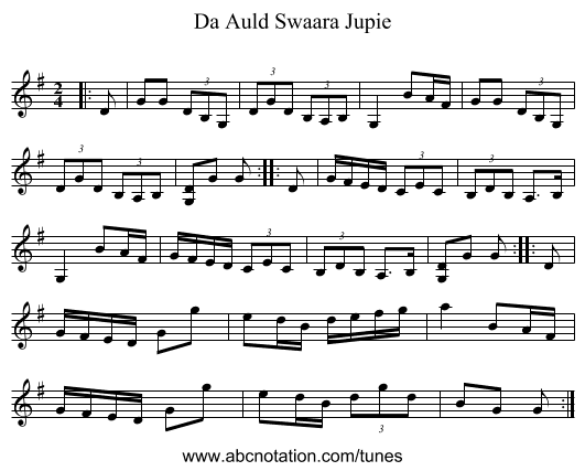 Da Auld Swaara Jupie - staff notation