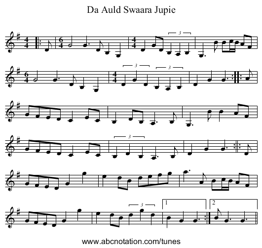 Da Auld Swaara Jupie - staff notation